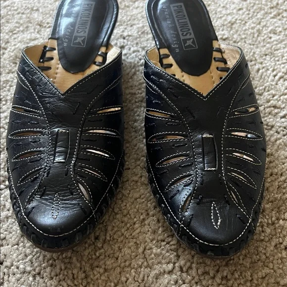 Pikolinos Jerez Black Leather Slip-On Kitten Heel Closed Toe Mules Size EU36 - Picture 4 of 16